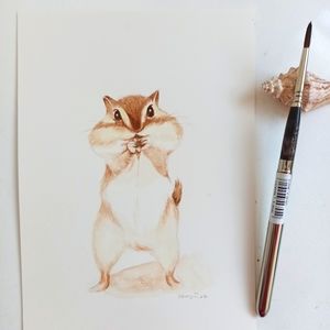 Original Watercolor painting chipmunk 🐿️